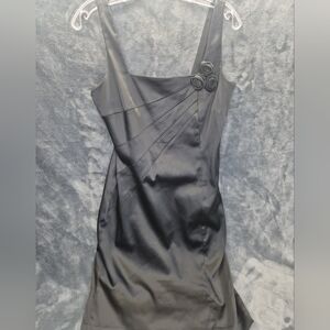 Sleeveless Black Bandage Sheath Midi Dress Satin Cocktail Size 10